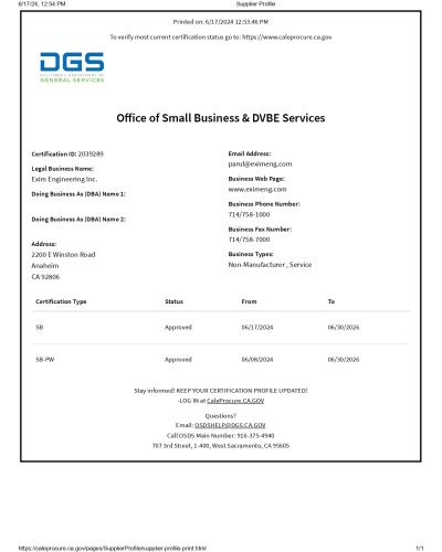 DGS Supplier Profile